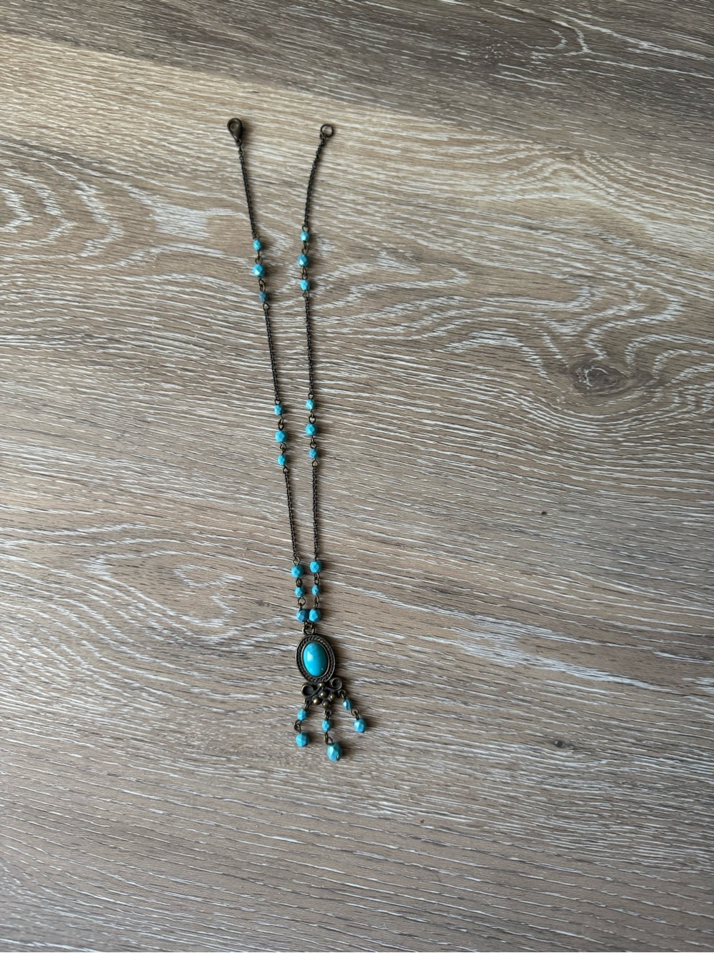 Copper filigree and faux turquoise necklace